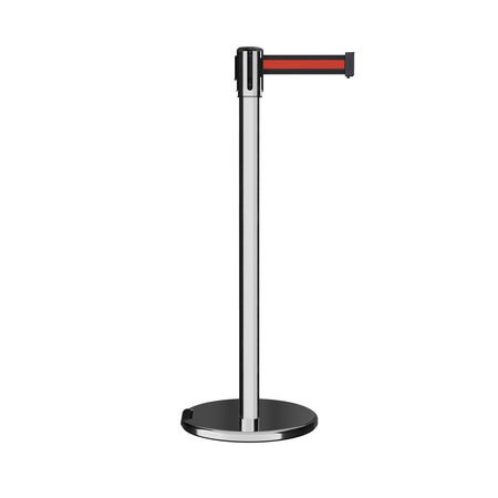 MONTOUR LINE Retractable Belt Rolling Stanchion, 2ft Pol.Steel Post  11ft. Bk/R H ME530-PS-BRH-110